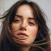 woman with fine brunette hair