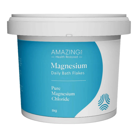 Amazing You Magnesium Daily Bath Flakes Pure Magnesium Chloride 5kg in a white tub with a teal label, front view on a plain white background