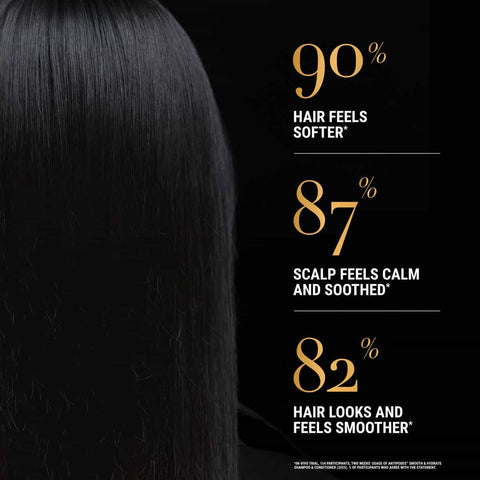 Advertisement showing a close-up of black hair with text highlighting hair care product benefits.