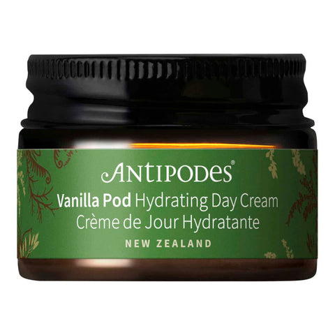 Antipodes Vanilla Pod Hydrating Day Cream 15ml jar on a white background. 