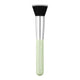 Avocado Zinc SPF Brush, a kabuki style brush with synthetic vegan fibres specifically designed for applying SPF products to the face to achieve a quick and easy, flawless finish. The handle is light green with Avocado Zinc's logo and name embossed in silver, and the bristles are black with white ends.