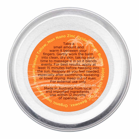 Zinc oxide balm container with orange label on a white background