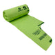BioBag Compost Mate Bin Liners a roll of light green bags partly unrolled to show a bag with printed text on a plain white background