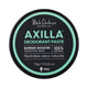 Black Chicken Remedies Axilla Deodorant Paste Barrier Booster 75g round black tin lid with teal lettering, top view on a plain white background