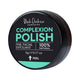Black Chicken Remedies Complexion Polish 5g, a small round black tin with a teal band and white lettering, top view on a plain white background