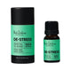 Black Chicken Remedies Essential Oil Blend De-Stress 9ml 9ml bottle standing beside its black cylinder box, front view on a plain white background