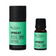 Black Chicken Remedies Essential Oil Blend Upbeat 9ml bottle standing beside its black cylinder box, front view on a plain white background