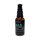 Black Chicken Remedies H.I.S Face & Beard Oil 30ml in a dark glass pump bottle with a teal label, front view on a plain white background