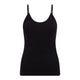 Boody Base Layer Cami Top Black, a flat black camisole with thin straps and a scooped neckline, front view on a plain white background