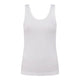 A plain white sleeveless tank top with a wide scoop neckline, displayed on a solid white background.