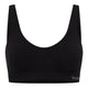Boody Seamfree Crop Bra Black, a flat black crop bra with wide straps and a logo band, front view on a plain white background