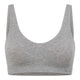 Boody Seamfree Crop Bra Light Grey Marl, a flat grey marl crop bra with wide straps, front view on a plain white background, clear product photo