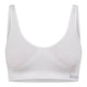 Boody Seamfree Crop Bra White, a flat white crop bra with wide straps and a logo band, front view on a plain white background