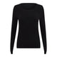 A black long-sleeve crewneck knit top displayed on a clean white background.
