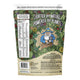 Botanika Blends Plant Protein Double Shot Iced Coffee 500g pouch turned to show the back with a nutrition table and an illustrated character on white