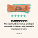 Chief Collagen hazelnut brownie bar with a five-star rating and customer review on a white background