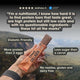 Protein bar being held with promotional text and a scenic background
