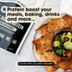 Gluten-free collagen crackers with a protein powder package on a light background.