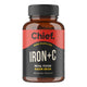 Chief Iron + C 120 capsules in an amber bottle with a red and black label, front view on a plain white background, clear product photo