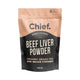 180g resealable bag Chief Organic Beef Liver Powder, organic grass-fed and grass finished.