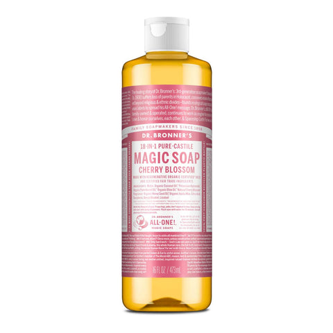 Dr. Bronner's Magic Soap Cherry Blossom 473ml bottle on a white background