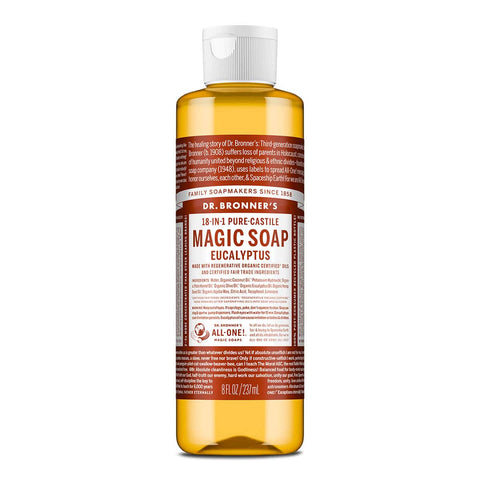 Dr. Bronner's Eucalyptus Magic Soap 237ml bottle on a white background