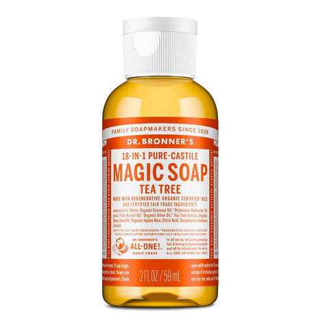 Dr. Bronner's Magic Soap Tea Tree 59ml bottle on a white background