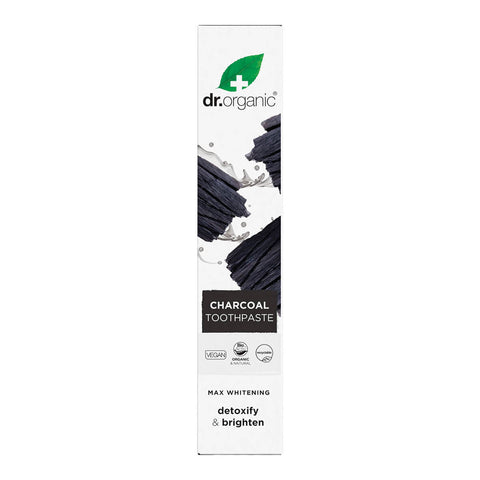 100ml box Dr. Organic Activated Charcoal Toothpaste with silica, Icelandic moss, and peppermint oil.