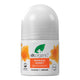 Dr Organic Manuka Honey Deodorant 50ml in a white roll-on bottle with an orange label, front view on a plain white background