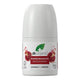 50ml bottle Dr. Organic Pomegranate Roll-On Deodorant, aluminium free, vegan, and cruelty free formula.