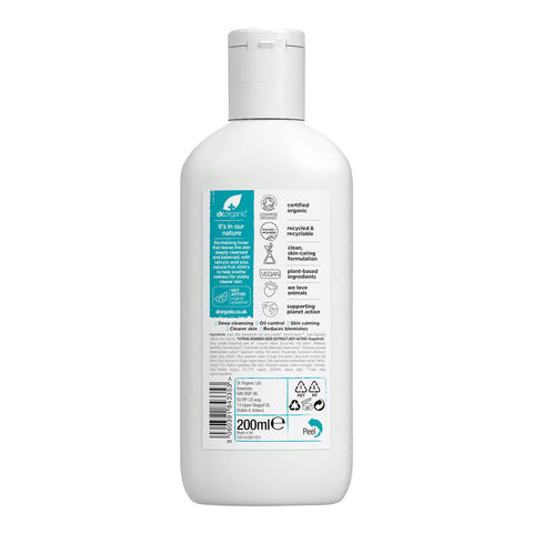Backof 200ml bottle Dr. Organic Skin Clear Purifying Toner with grapefruit extract and salicylic acid.