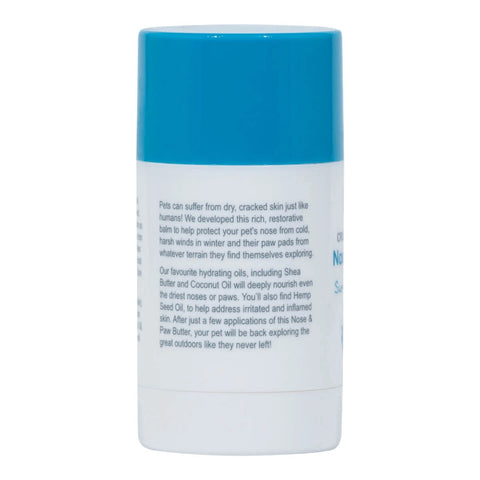 Side view of Dr Zoo Nose & Paw Butter stick showing information about the product.