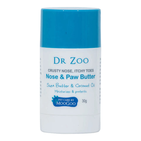 Dr Zoo Nose & Paw Butter in a plastic white and blue stick. 