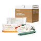 Eco-friendly baby wipes. 3 different packs of 70 wipes, staged in front of Ecoriginals carton on a white background. 