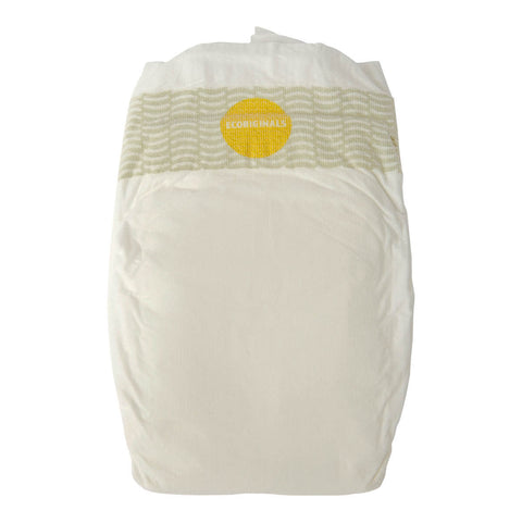 White nappy with a yellow label on a white background.
