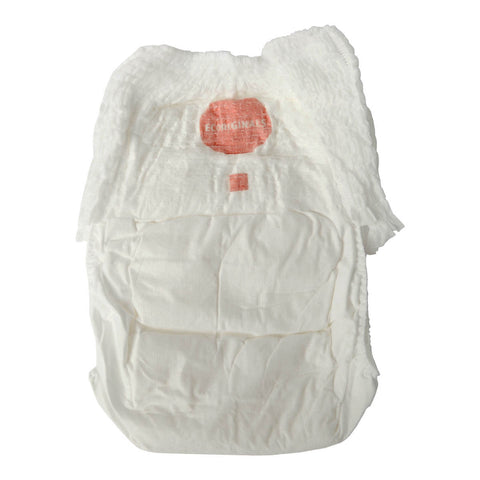 White nappy with a brand label on a white background.