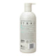 Back of baby body wash & shampoo in a white bottle with pump on a white background.