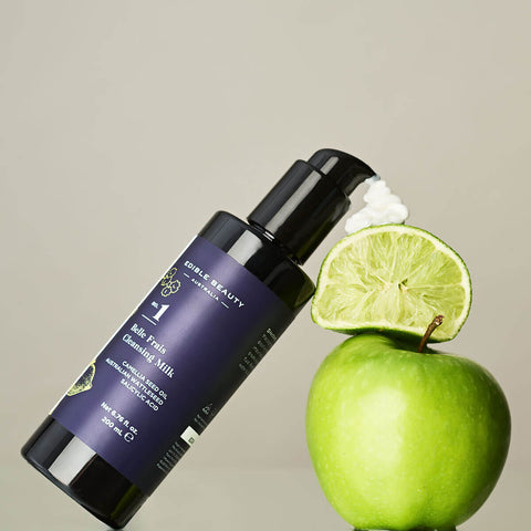 Edible Beauty No. 1 Belle Frais Cleansing Milk on an apple