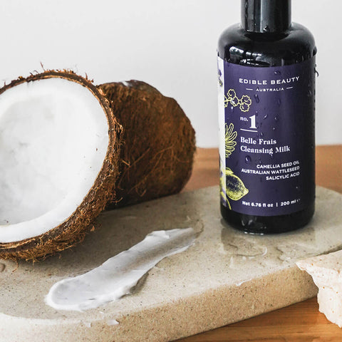 Edible Beauty No. 1 Belle Frais Cleansing Milk swatch & coconut