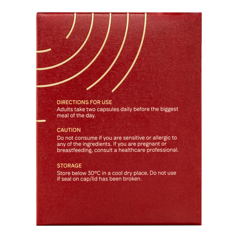 Right side of 60 capsules box eimele Calibrate Reds Max, showing directions and precautions.