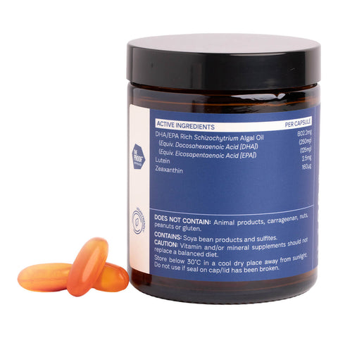 Back of eimele Optimal Omega+ jar, showing ingredients.