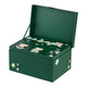A dark green gift box with an open lid, decorated with white stars and featuring several colorful illustrated compartments inside, shown on a plain white background.