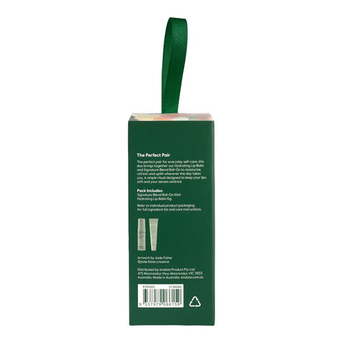 Back view of a dark green rectangular product box with a matching green hanging ribbon handle, shown on a plain white background. The box contains product information text and a barcode near the bottom.
