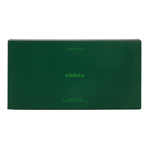 A dark green rectangular product box with the brand name 'endota' printed in light green in the center, photographed against a plain white background.