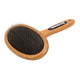 Essential Dog Natural Bamboo Slicker Brush for Cats & Dogs bamboo handle and fine metal pins on the brush head, seen from the bottom on white