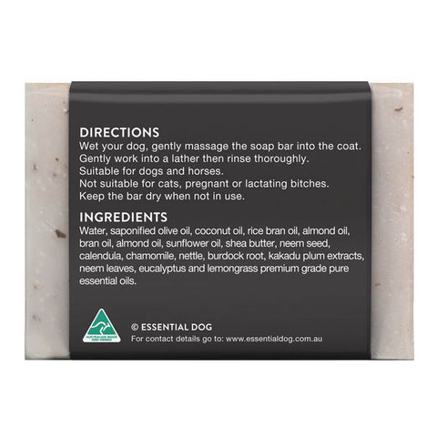 Dog soap bar with label on a white background.