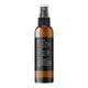 Brown spray bottle with black label on a white background.