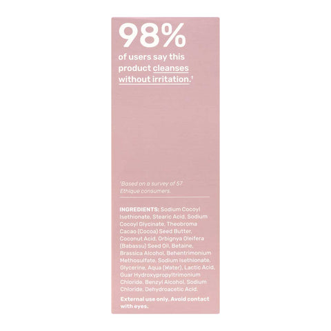 Left side of Ethique Gentle Solid Shampoo Fragrance-Free 110g box, showing ingredients.