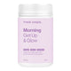 240g tub of Frank Simple Morning Get Up Glow, a daily supplement with apple cider vinegar, electrolytes, and B vitamins to support energy, beauty, gut health, and hydration.