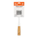 A packaged reusable bottle brush from Full Circle, featuring a white handle with a natural wood end and a clear bristle head, attached to an orange and white retail card.